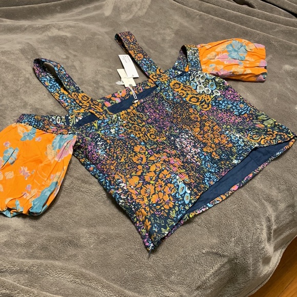 ✨ Anthropologie Patchwork Cropped Tank Sz L - Picture 7 of 9